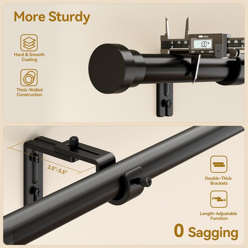 YaFex Curtain Rods 32-84 Inch, Heavy Duty 1 Inch Adjustable Curtain Rod for Windows, Black Long Window Treatment Rods, Modern Design, Easy Installation - Image 4